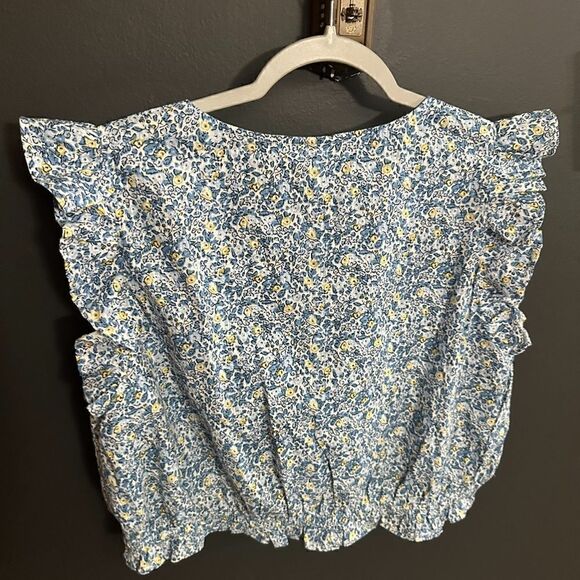 Universal Thread Women's Flutter Sleeve Crop Wrap Top Blue Floral NWT XXL - Picture 5 of 11